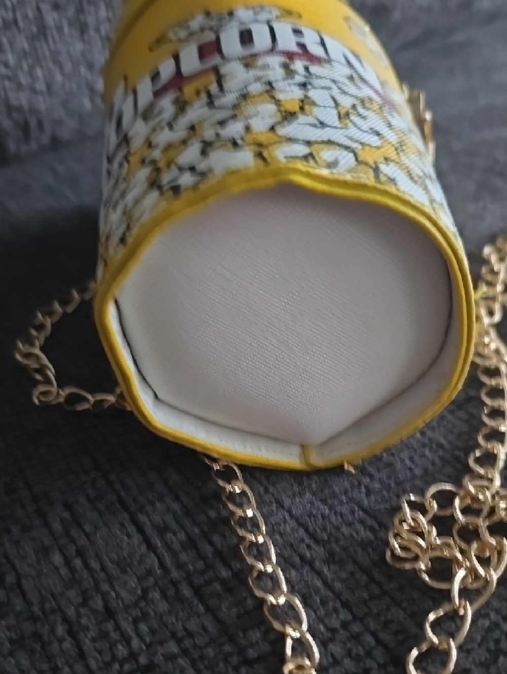 Yellow Popcorn Print Crossbody Bag with Gold Chain - Picture 3 of 8